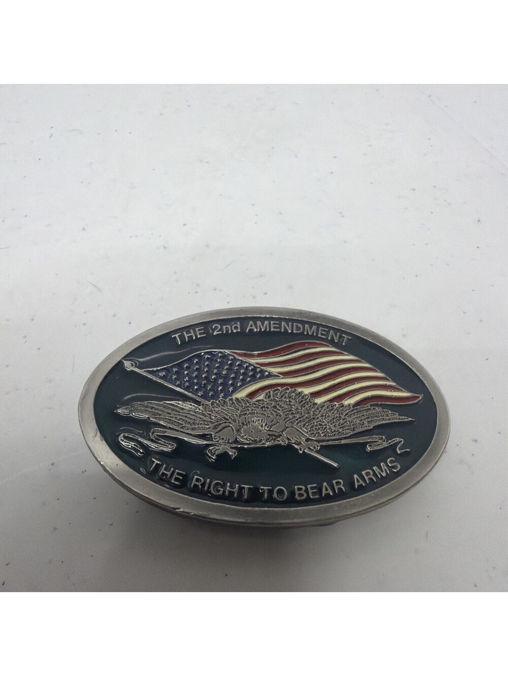 The 2nd Amendment Right To Bear Arms Belt Buckle - American Flag 3" x 2" Oval